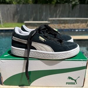 Puma Kids Black and White Suede Sneakers 13C